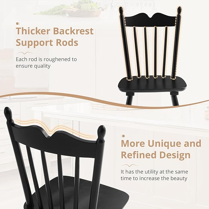 LUE BONA Black Dining Chairs Set of 4, Windsor Wooden Dining Chair with Thick...