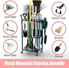 Garden Tool Organizer with Wheels, Heavy Duty Rolling Yard Tool Rack with 14 Hooks & 5 Slots, 3-Tier Metal Cart Holds 50+ Rakes/Shovels/Brooms, Mobile Lawn Storage for Garage Shed Outdoor