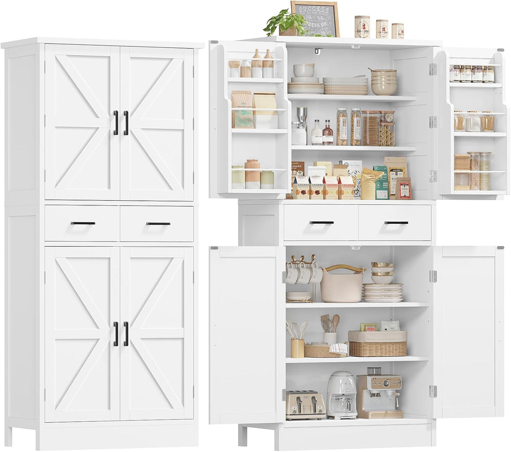TEENFON Farmhouse Pantry Cabinet, 66.9″H Tall Kitchen Storage Cabinet with Ba...