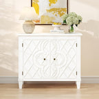 Karlott 40" Entryway Cabinet, Coffee Bar Cabinet with Shelf, Craft Storage Cabinet with Doors, Charming Carved Motif, Pantry Cabinet Sideboard Buffet for Living Room Kitchen Dining Room Hallway, White