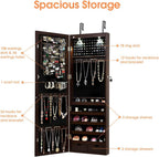 Giantex Jewelry Armoire Wall Door Mounted, Lockable Jewelry Cabinet with 42.5'' Full Length Mirror, 2 LEDs Jewelry Organizer Box with 2 Drawers, Mirror with Jewelry Storage (Espresso)