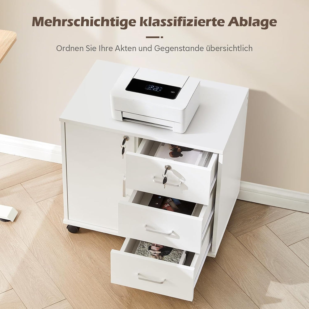 TUKAILAi 3-Drawer Mobile Filing Cabinet Lockable – Under Desk Pedestal on Cas...