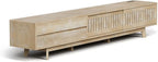 Mid Century Modern TV Stand for 100 Inch TVs, 94.5" Entertainment Center with Storage & Power Outlet, Media Console w/Drawers and Sliding Door, Television Stand for Living Room, Natural
