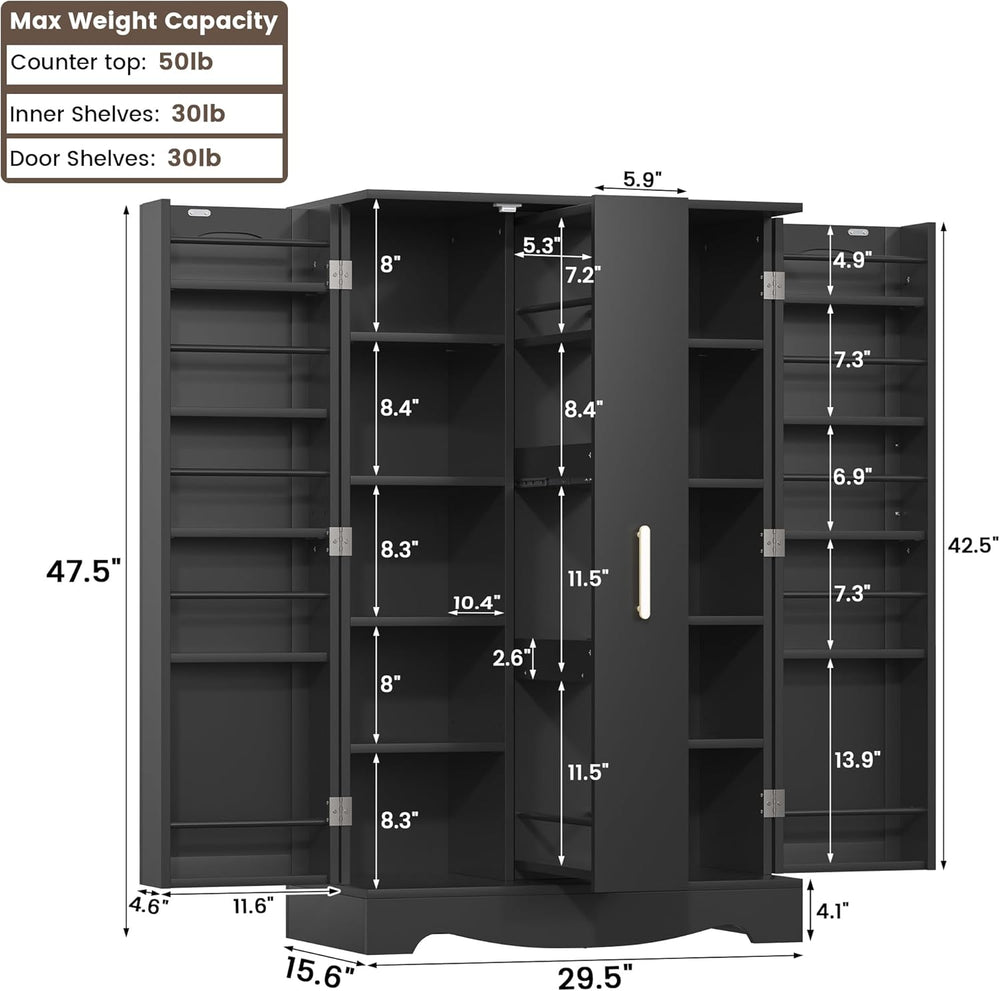 kepptory 47" Kitchen Pantry, Farmhouse Storage Cabinet with Barn Doors, ...
