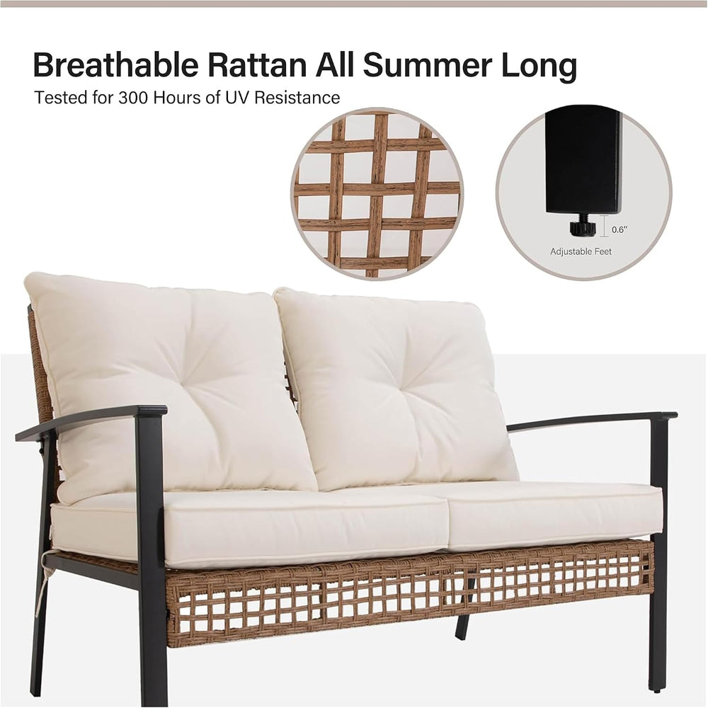 Outdoor Patio Loveseat with Coffee Table Set of 2, 2 Pieces Comfortable Overs...