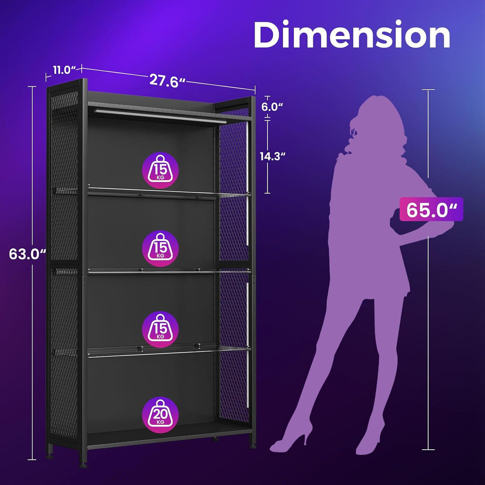 AODK Display Case with Glass Shelves & RGB Lights, 4-Tier Display Cabinet