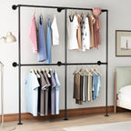 Industrial Pipe Clothing Rack Wall Mounted Garment Rack, Black Pipe Clothes Racks Retail Display Hanging Rod for Closet Storage, Laundry Room