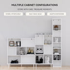 Wood Cube Storage Organizer White Bookshelf - 1-Tier Freestanding Storage Cabinet with Legs for Home Office, 8-Cubes Open Shelf