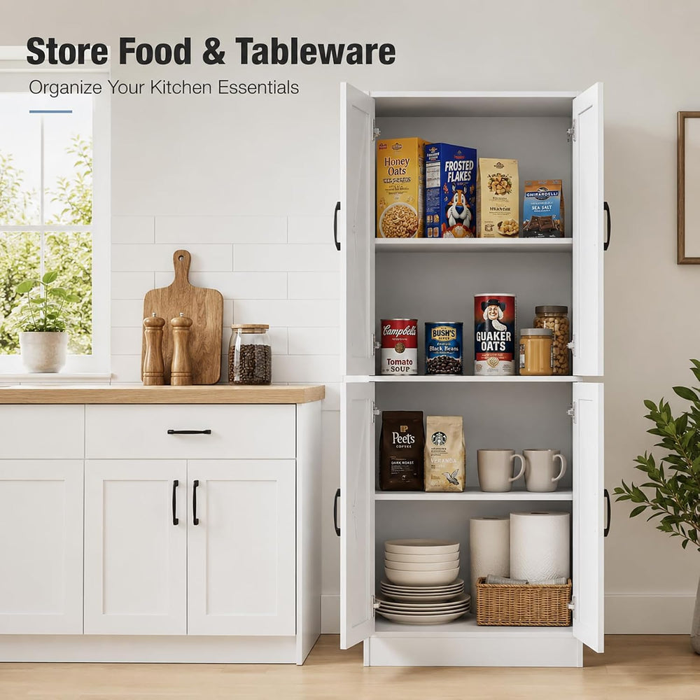 Kitchen Pantry Storage Cabinet, 68" Tall White Food Pantry Cabinet with ...