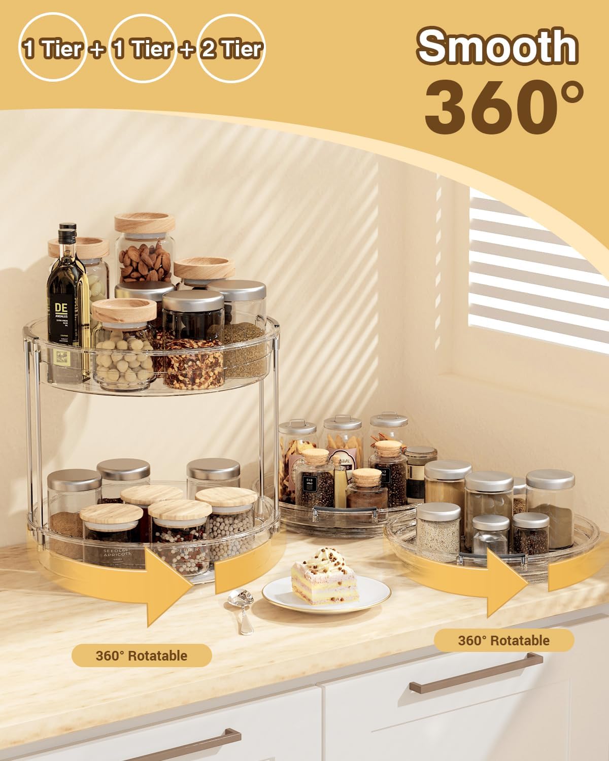 INCOSTAR 3 Pack Clear Lazy Susan Turntable 9'' & 11.8'' for Cabinet | Two-Tier Spinning Organizer, Space-Saving Pantry Storage Rack, Clear Durable Plastic, Makeup & Bathroom