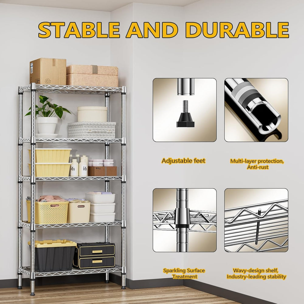 M MZG 1250 lbs 5 Tier Shelf Metal Storage Shelves Shelving Wire Rack Heavy Du...