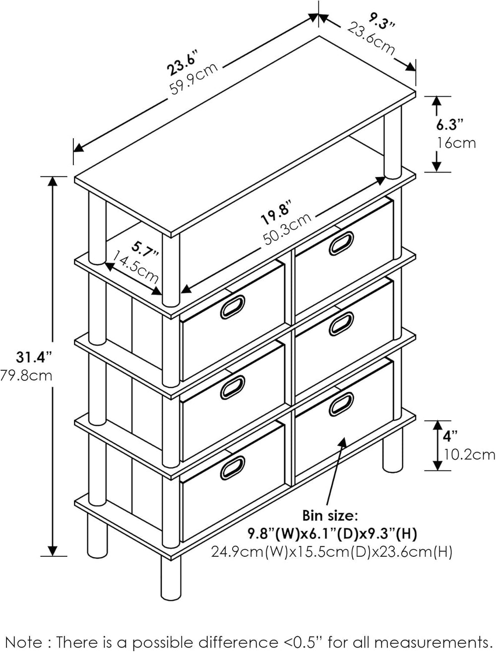 4-Tier Open Shelf Console Table, Side Table with Storage Drawer Bins, Toolles...