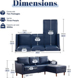 Kingfun 88" L-Shape Sofa, Chenille Sectional Couch, Mid Century Modern Couches with Solid Wood Frame for Living Room & Bedroom, Royal Blue