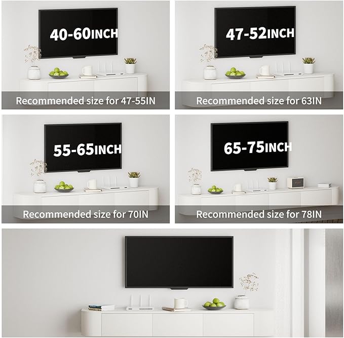 SHGJ&SOFT Floating TV Stand Wall Mounted Media Console with Door Entertainment Centerwith Storage Cabinets, Wall Mounted TV Shelf for Bedroom,Living Room (White, 55.1IN)