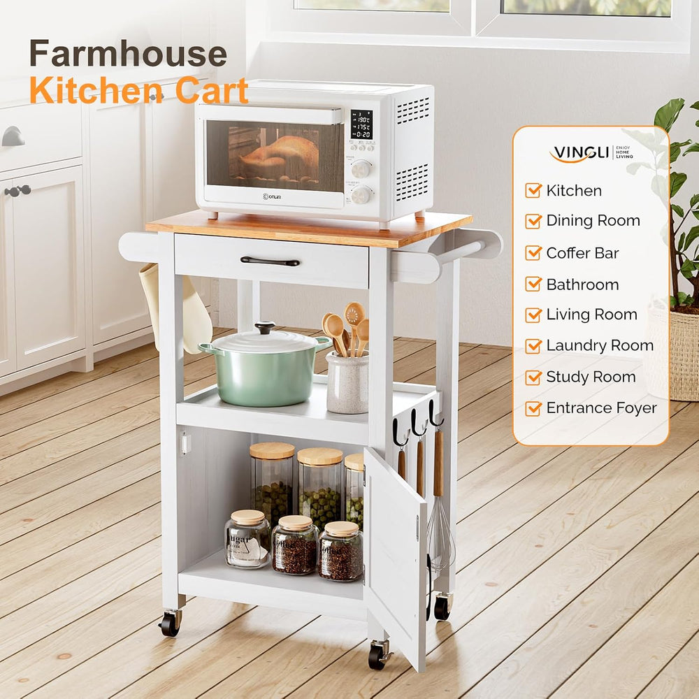 VINGLI Rolling Kitchen Island Cart with Storage Cabinet & Microwave Stand...