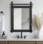 Farmhouse Barn Door Mirror: 22"x30" Black Rustic Wood Frame Mirror for Wall - Home Decor for Entryway/Bathroom/Living Room
