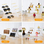 Purse Display Stands, 2 Pack 4-Tier Acrylic Wallet Holder Risers Stand, 2-Inch Spacing Clear Clutch Rack Handbag Display Shelf, 4MM Thick Counter Wallet Organizer for Figure Sunglasses Retail Vendor