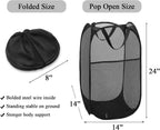 Larpur 3 Pack Pop Up Laundry Hampers, Collapsible Mesh Laundry Baskets, Portable Foldable Clothes Hampers for Dorm, Home, Bedroom, Bathroom, RV Cruise, Black