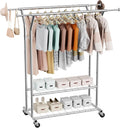VEVOR Clothes Rack, Rolling Clothing Garment Rack, Extendable Carbon Steel Clothing Racks with Wheels for Bedroom, Laundry, Living Room