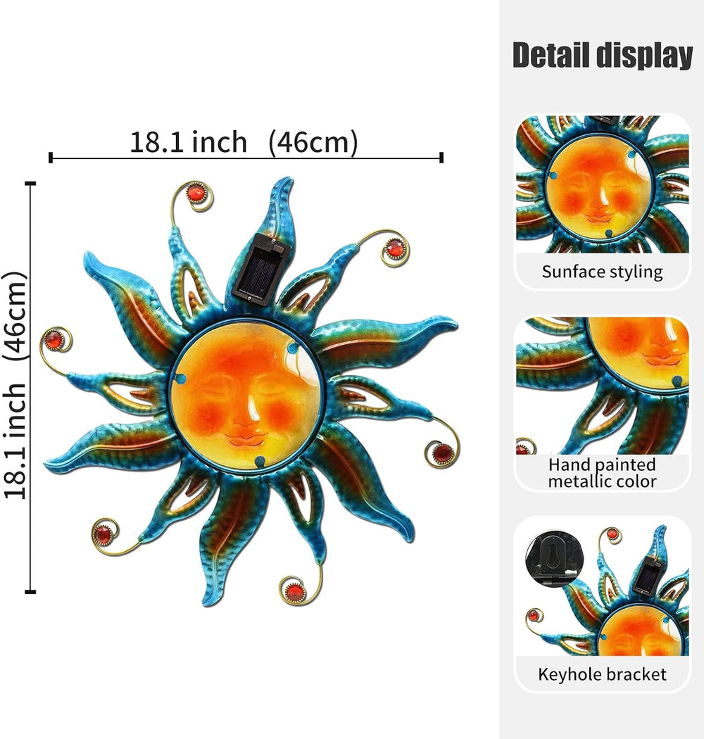 18 "Solar Metal Sun Face Wall Hanging Fence Garden Outdoor Art