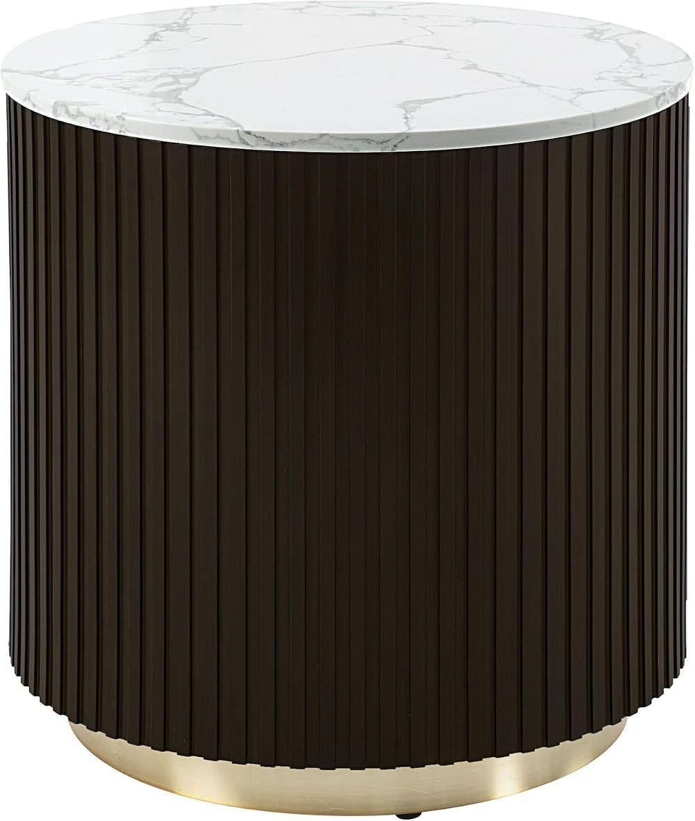 Acme Clayten Wood & Artificial Marble End Table in White & Espresso