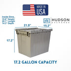 Hudson Exchange 21.9 x 15.2 x 17.2” (17.2 Gallon, 3 Pack) Storage Tote Distribution Container with Hinged Attached Lid, Gray/Brown