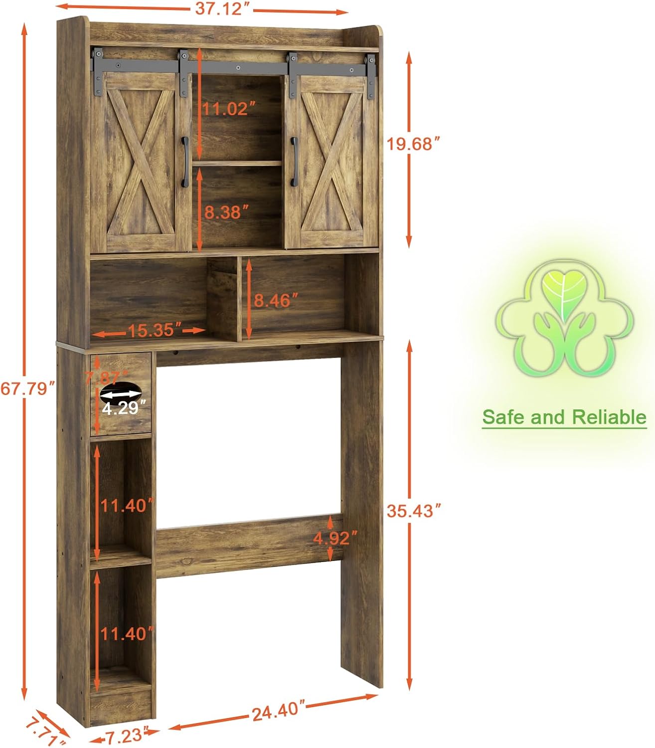 Vabches Over The Toilet Storage Cabinet, Farmhouse Storage Cabinet Over Toilet with Sliding Doors & Toilet Paper Holder Stand，Home Space-Saving Toilet Rack, for Bathroom, Restroom, Laundry