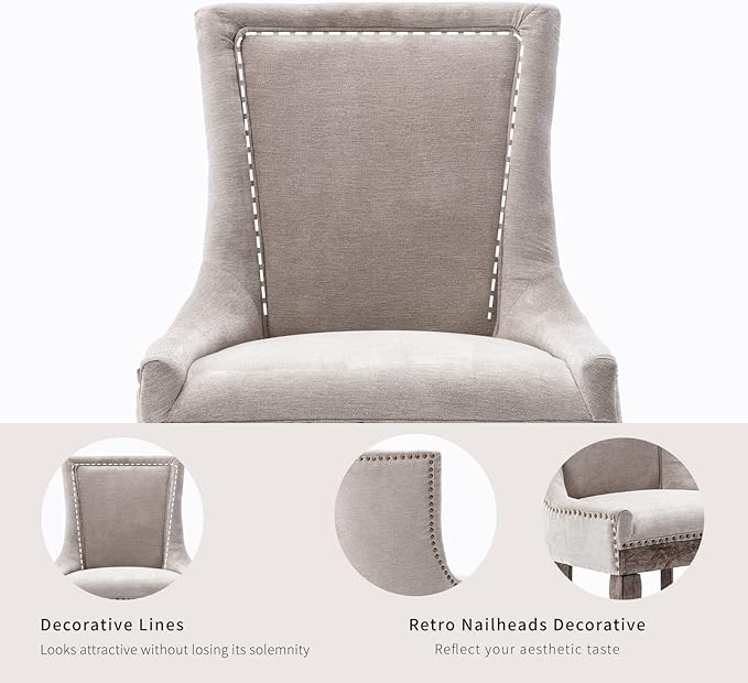 Dining Chairs Set of 8, Kitchen & Dining Room Chairs, Fabric Upholstered Dinning Chairs, Sillas De Comedor, Nailhead Trim, Wood Legs (Beige, 8 Pcs)