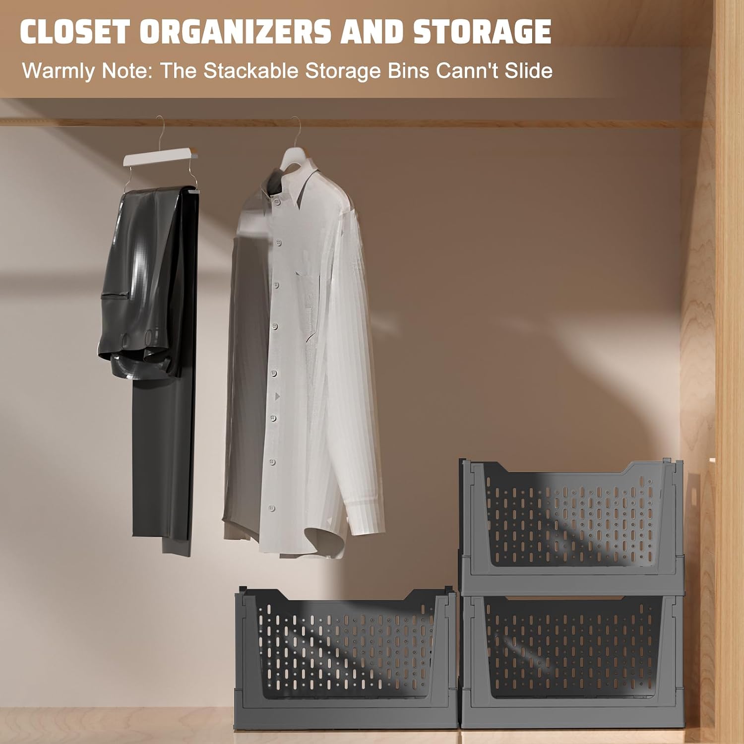 Stackable Plastic Storage Bins, 3 Pack Foldable Closet Organizers and Storage Basket with Wheels, Collapsible Drawer Shelf Storage Box Container for Office Bedroom Closet Wardrobe Kitchen Bathroom