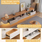 Floating TV Stand with Drawers, Pre-Assembled Wall Mounted TV Console, Modern Floating Media Console for Living Room, Space-Saving Floating TV Cabinet (Wood+White (with Led), 71in/180cm)