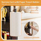 Slim Storage Cart, Narrow Rolling Cart with Wooden Top, Kitchen Cart on Wheels with Paper Towel Holder, Small Skinny Utility Cart for Laundry Room Bathroom, Thin Standing Spice Rack Snack Cart