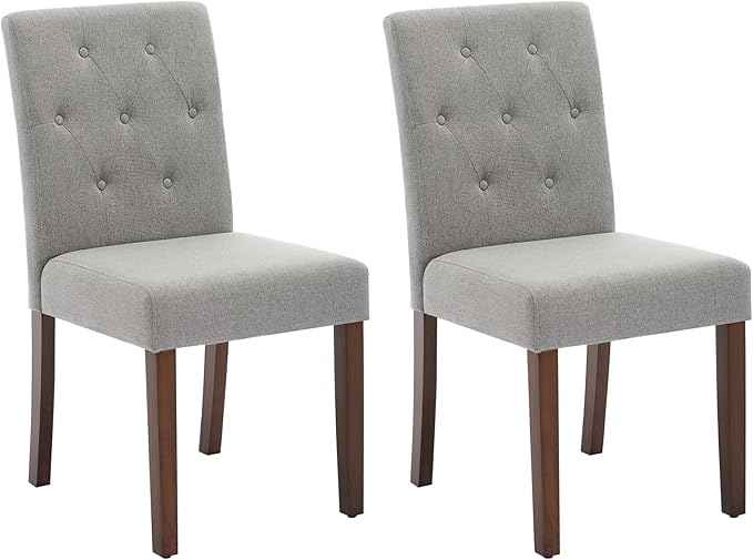 Upholstered Dining Chairs Set of 2, Modern Fabric Kitchen Side Chairs with Sturdy Wood Legs, Parsons Design, Comfortable Soft Linen for Dining Room, Restaurant, Cafe, Gray