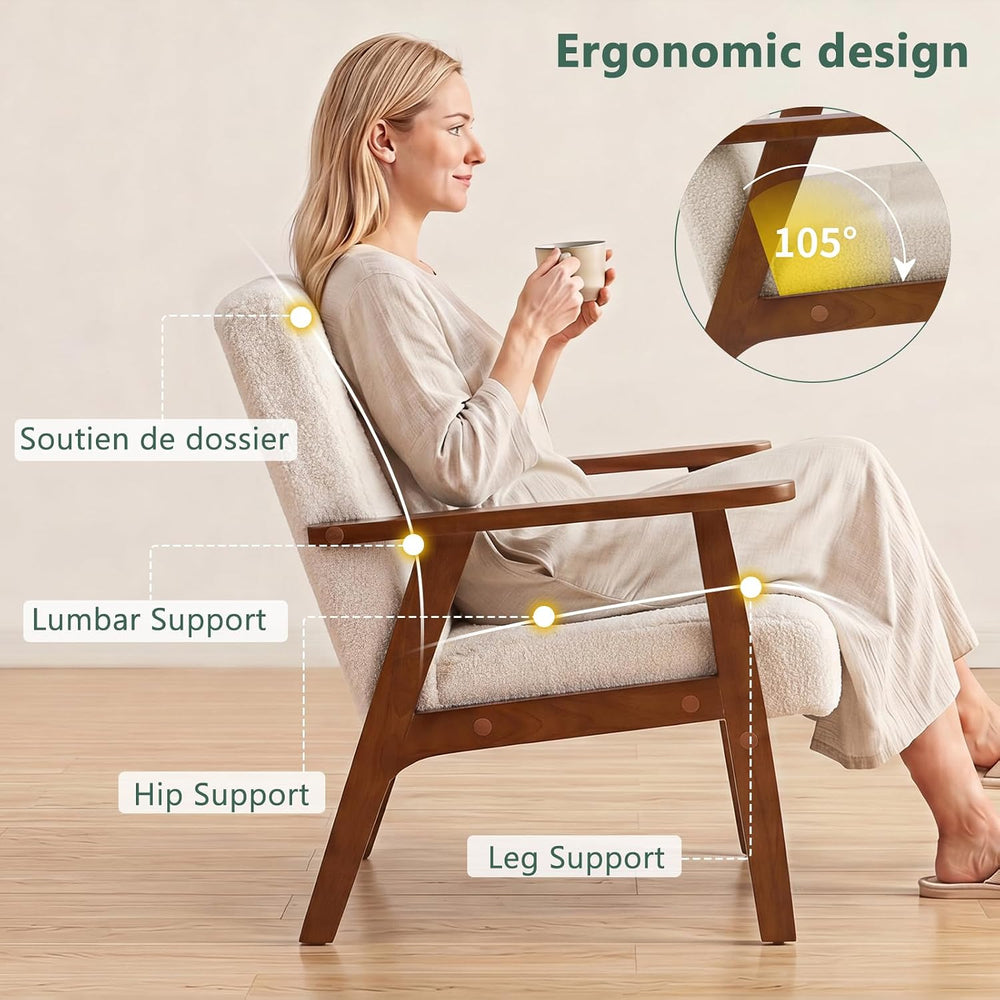 Furniliving Mid Century Modern Accent Chair, Wood Frame Upholstered Arm Chair...
