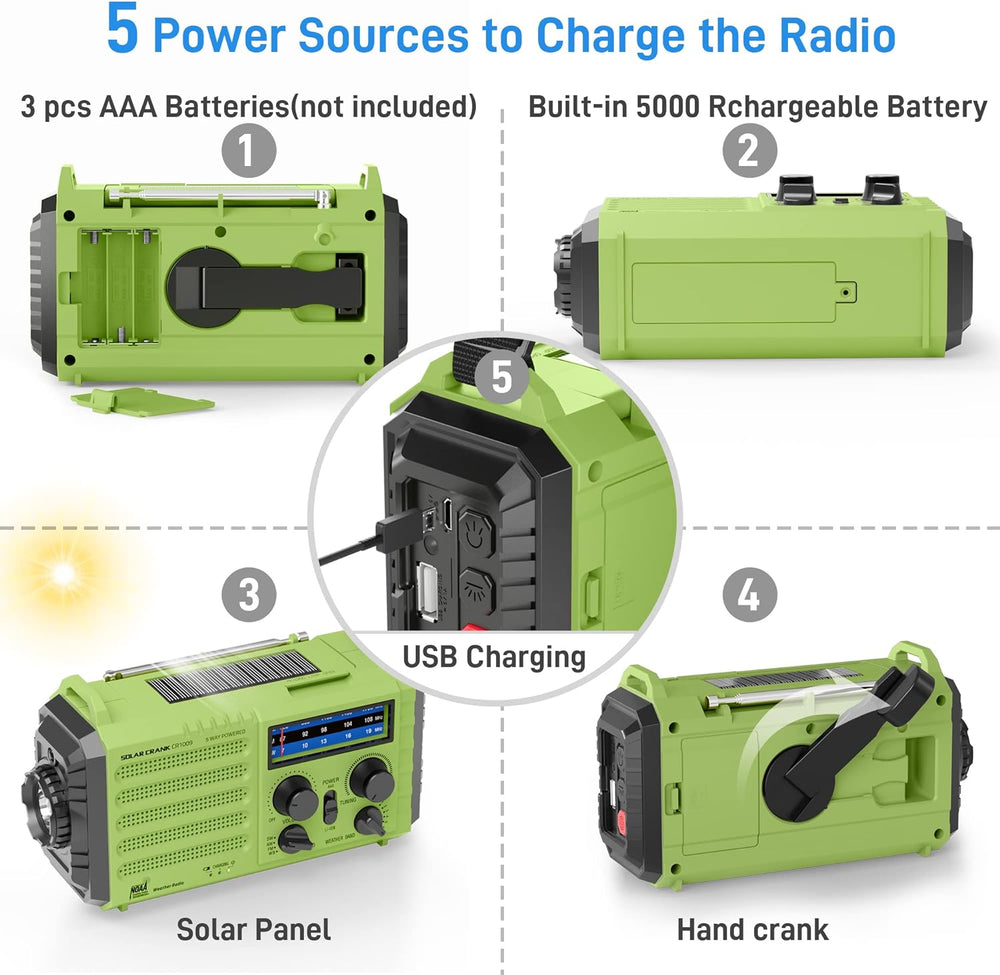NOAA Weather Radio, Hand Crank Emergency Radio Solar Battery Operated AM FM