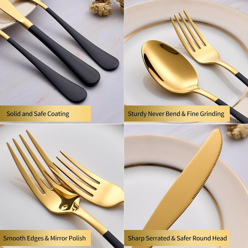 20-Piece Black & Gold Silverware Set, 18/0 Stainless Steel Colorful Handl...