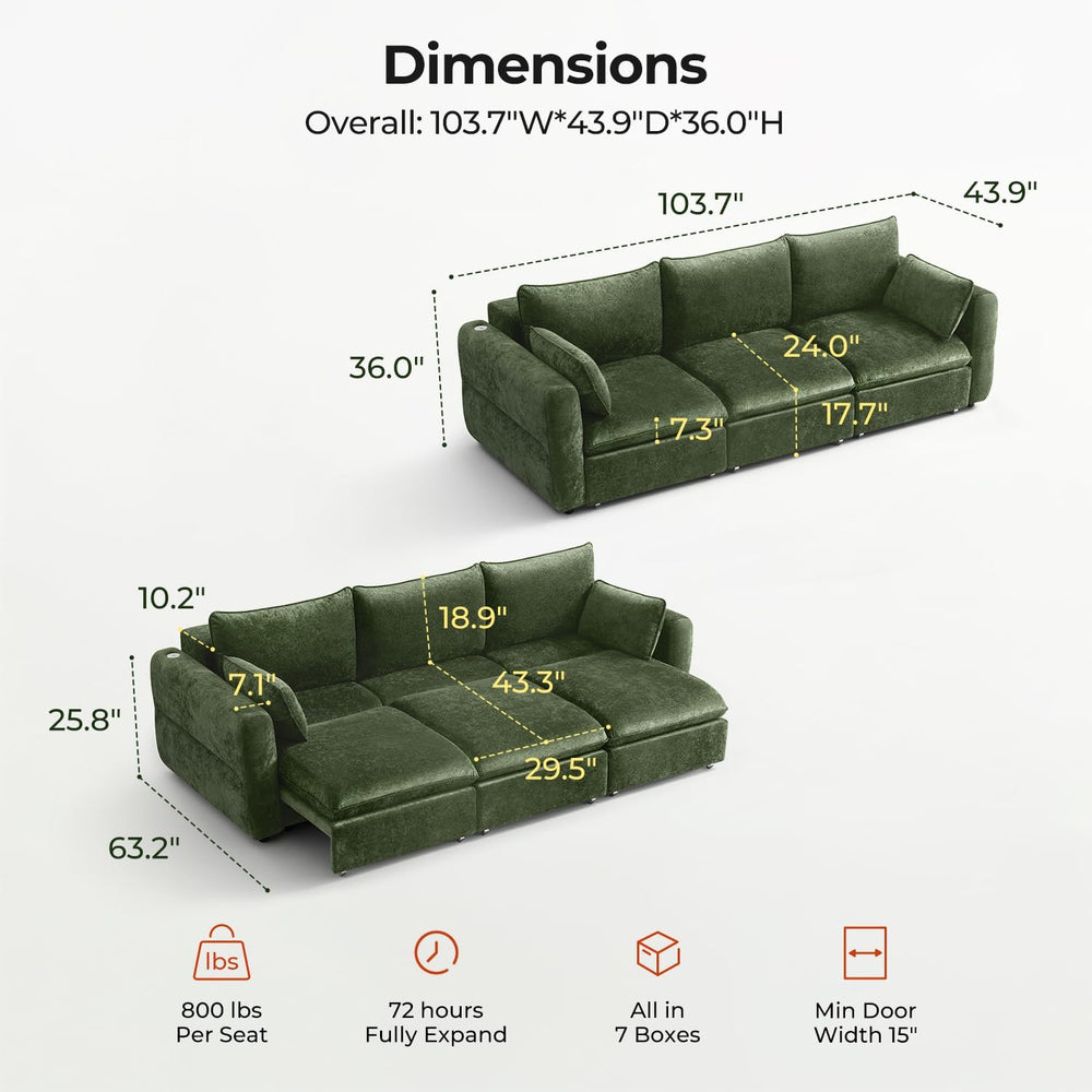 103" Electric Pull Out Sleeper Sofa Bed, 2in1 Power Extendable Couch Bed...