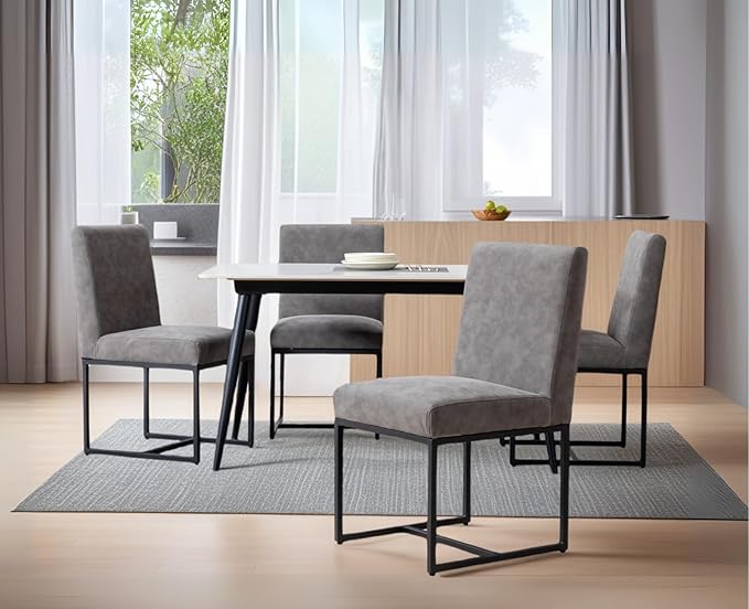 CIMOTA Modern Dining Chairs Set of 6, Leather Dining Room Chairs Upholstered Mid Century Armless Guest Side Chair with Black Base for Dining Room/Kitchen, Vintage Grey 6PCS