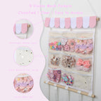 New Upgraded Bow Organizer for Girls, Headband Holder w/ 9 Mesh Pockets,Hair Bow Holder Clip Organizer, Wall Hair Accessories Organizer for Baby Girl Nursery Decor(32x15inch,Beige Pink)