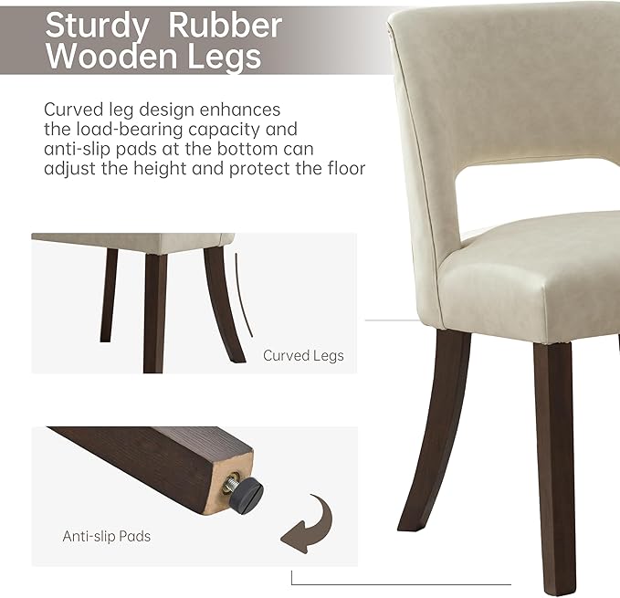 VKNOW Modern Dining Chairs Set of 6, Faux Leather Upholstered Dining Room Chair Kitchen Chairs, Farmhouse Dinner Chair for Kitchen Dining Room, Beige