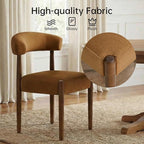 VKNOW Wooden Dining Chairs Set of 4, Modern Upholstered Dining Room Chairs with Walnut Wood Legs and Curved Backrest, Fabric Kitchen Chairs for Farmhouse/Living Room/Dining Room, Orange