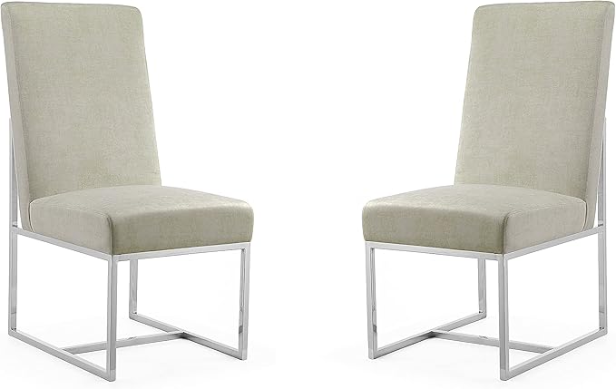 Manhattan Comfort Element Modern Velvet Dining Chairs, High Density Foam, Chrome Finish Stainless Steel Frame, High-Back, Fully Assembled Industrial Chic Accent Furniture, Set of 2, Champagne