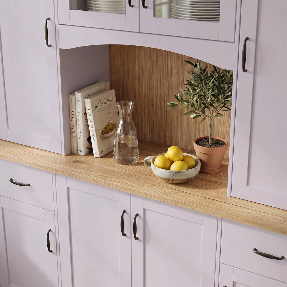 78.7” Farmhouse Kitchen Pantry Cabinet with Glass Doors & Hutch, Tall Pan...