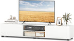 Tangkula Modern TV Stand for up to 70” TVs, 63”L Minimalist Entertainment Center w/ 2 Doors & Open Shelves, Media Console Table Storage Cabinet with 6 Support Feet for Living Room (White, 63”L)