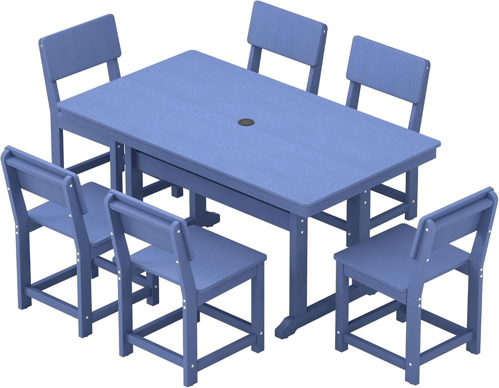 7-Piece Outdoor Dining Table and Chair Set with Umbrella Hole,HDPE Dining Tab...