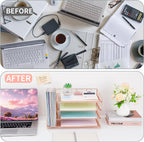 OPNICE 4-Tier Paper Organizer with Magazine Holder, Desk Organizers and Accessories, Office Desk Accessories & Workspace Organizers, Desktop File Organizer for Office Supplies Storage, Rose Gold