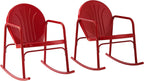 Crosley Furniture Griffith Retro Metal Outdoor Rocking Chairs, Set of 2, for Porch, Deck, Balcony, Backyard, Bright Red Gloss