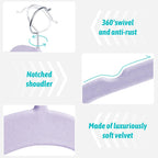 Velvet Hangers 50 Pack – Slim Non-Slip Flocked Hangers with 360° Swivel Hook, Space-Saving Closet Organizer for Dresses, Coats, Blouses(Purple)