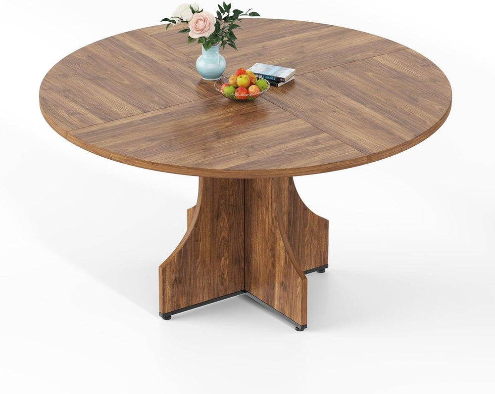 Round Dining Table 47 Inch for 4-6 People, 0.98 Inch Thick Tabletop with Adju...
