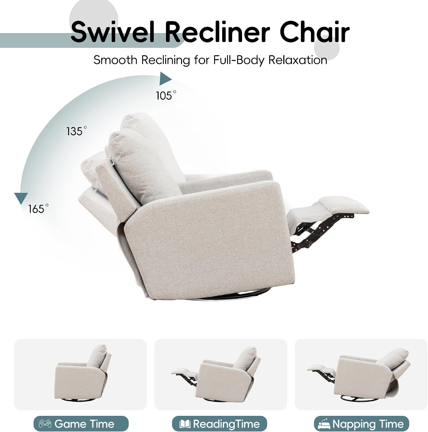 MINCETA Glider Recliner Chairs, Nursery Rocking Chairs, Gray | 360° Swivel Rocking Chairs with Metal Base, High Back Rocking Chair for Living Room, Chenille Fabric