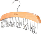 Belt Hanger Organizer for Closet: Ohuhu 12 Hooks Max 36 Belts Tie Rack Wooden Belt Holder for Storage 360 Degree Rotating Space Saver Organizer for Men Women Belt Tie Scarf Accessories-Burlywood